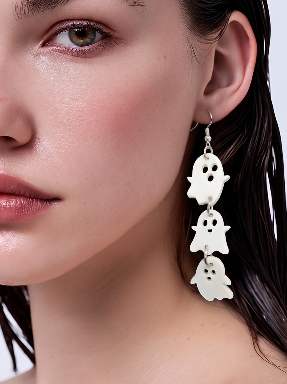 White Triple Ghost Dangle Earrings Gothic Spooky Dark Aesthetic Resin Jewelry